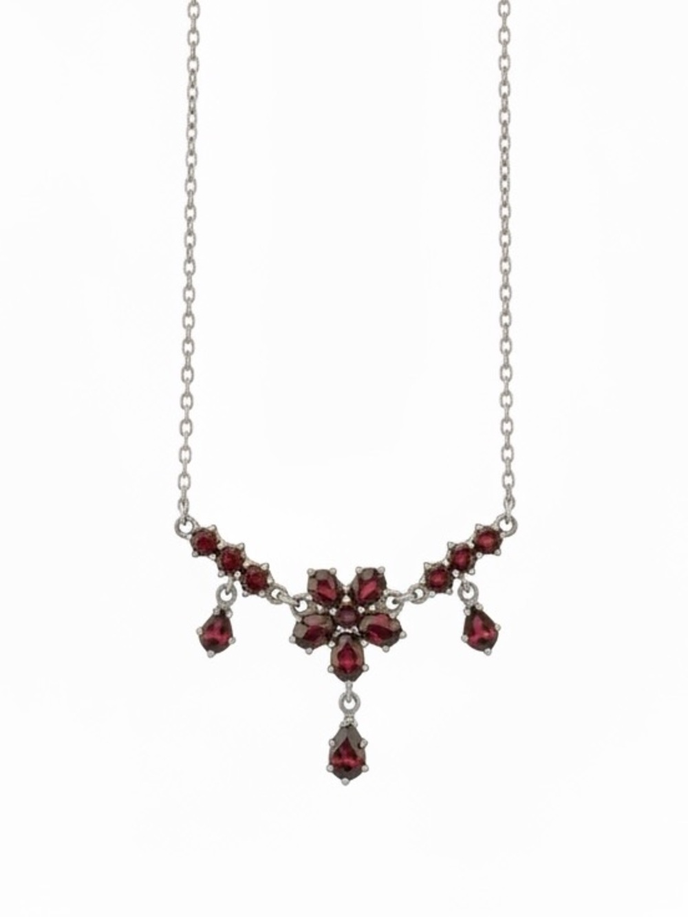 925 Sterling Silver and Garnet Teardrop Dangle Necklace